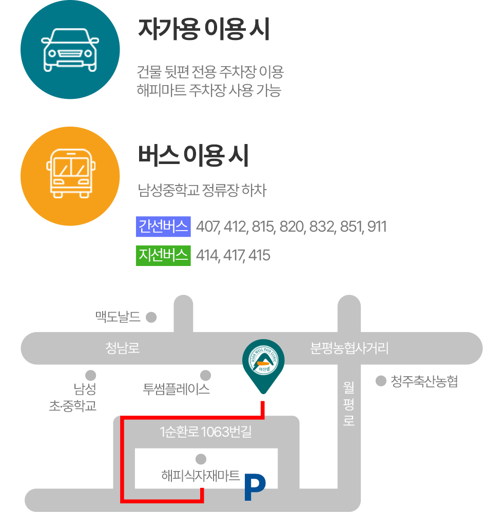 자가용 이용 시 및 버스 이용 시